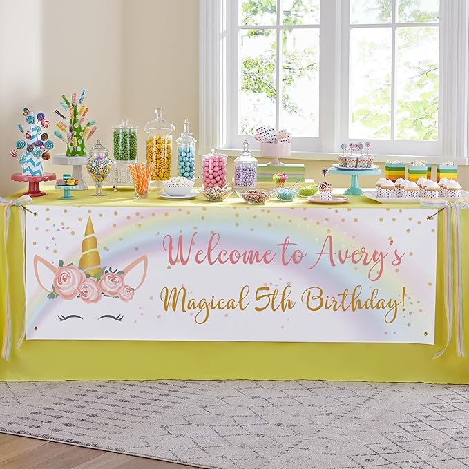 Let's Make Memories Personalized Unicorn Birthday Banner - Happy Birthday Banner for Kids - Custom Party Decorations - Indoor/Outdoor Vinyl - Any Name - Unicorn Party Decor - 6ft