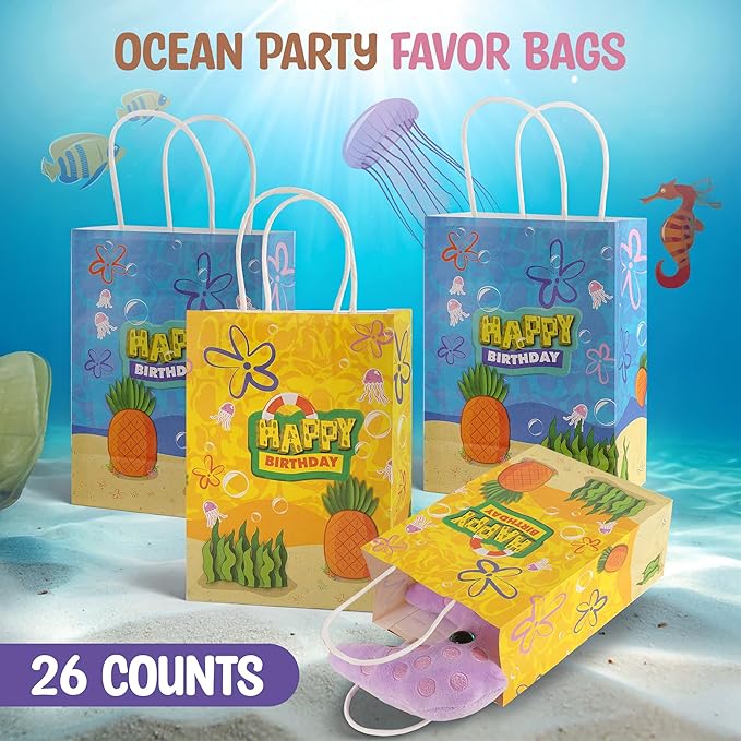 Camtoms 26 pcs Party Favor Bags, Small Gift Bags with Handles, Bulk Goodie Bags, Paper Party Bags (13 blue / 13 yellow)