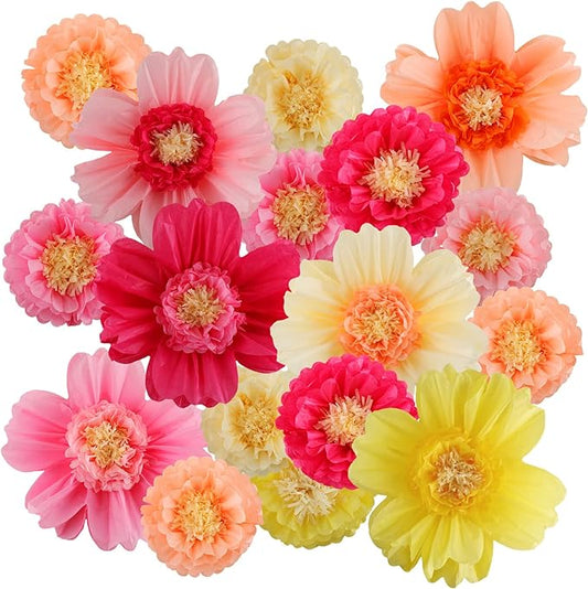 Crowye 12 Pcs Large Colorful Tissue Paper Flowers Decorations Giant Fiesta Craft Crepe Paper Flowers for Wall Decor Backdrop Mexican Wedding Birthday Carnival Party (10'' 20'',Fresh Color)