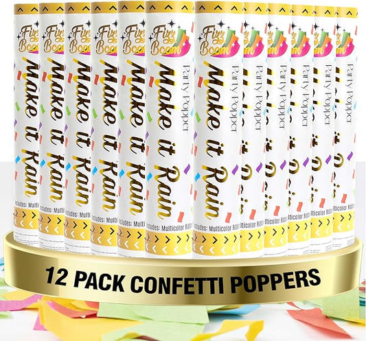 12 Pack 12 Inch Confetti Poppers, Biodegradable Confetti Popper Set for Wedding, Birthday Party Celebrations | Releases 15 ft in the Air