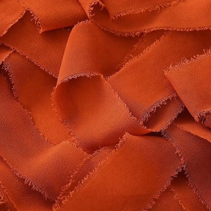 DORIS HOME Burnt Orange Chiffon Ribbon for Flower Bouquet, 1" x21Yd Fabric Ribbon for Gift Wrapping, Handmade Frayed Ribbon for Wedding Invitations/Christmas Decorations
