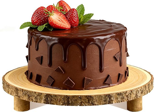 Rustic Wood Cake Stand,11-13 Inch Natural Wood Slice with Legs,Round Cake Display Stand for Weddings,Party & Birthday,Decoration