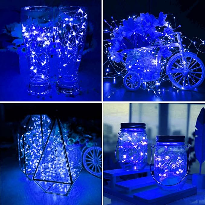 ZGWJ 50 Pack Fairy Lights Battery Operated, 7ft 20 Mini LED Fairy String Lights Silver Wire 3 Modes for DIY, Parties, Wedding, Bedroom, Halloween Christmas Decoration Blue