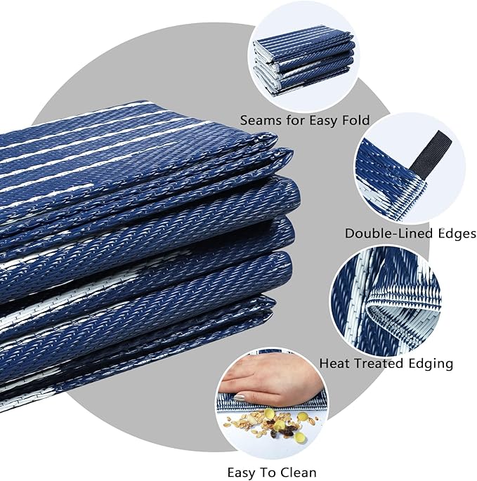 Falflor Outdoor Rug Waterproof 6x9 ft, Reversible Outdoor Plastic Straw Rug, Large Outdoor Patio Rug for RV Camping, Indoor Outdoor Rugs for Porch Deck Backyard Balcony Picnic Beach