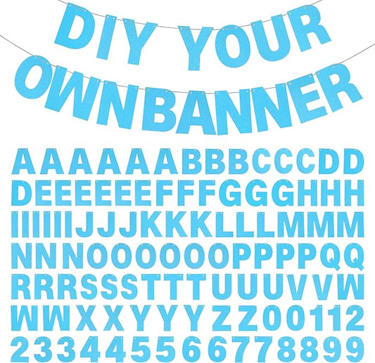 DIY Banner Kit with Letters Glitter Letters Champagne Light Blue Birthday Graduation Banner Custom Party Hanging Banner for Graduation Wedding Party Baby Shower Decoration (Light Blue)