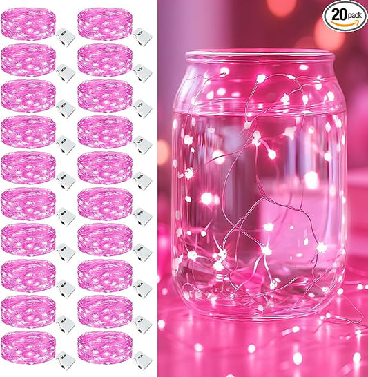 20 Pack Fairy Lights Battery Operated - 7ft 20 Led Twinkle Lights 3 Modes, Bulk Mini String Lights Waterproof for Mason Jars Vases DIY Party Wedding Decoration Christmas - Pink
