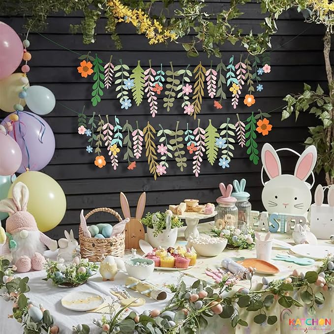 KatchOn, Pastel Flower Banner Garland - 6.5 Feet, Pack of 2 | Cheerland Flower Banner | Wildflower Garland Floral for Wedding, Wild One Bloom Baby Shower, Birthday | Wildflower Party Decorations