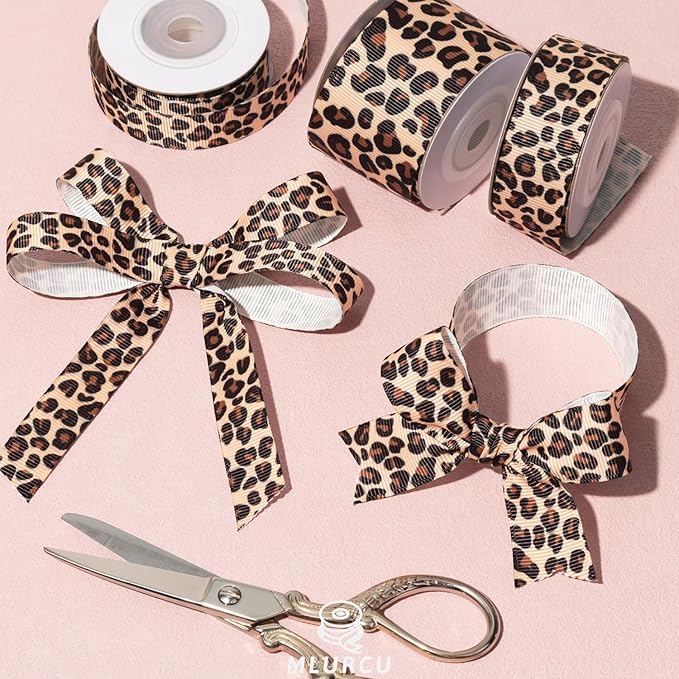 Cheetah Print Ribbon Set 3 Rolls Animal Print Grosgrain Ribbons 5/8", 7/8", 1.5", Jungle Safari Printed Ribbon for Crafts, Gift Wrapping, Flower Bouquet, Wreath & Bows Making, Gift Bags Decor