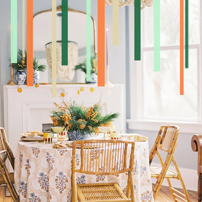 8 Rolls Crepe Paper Streamers, Green and Orange Streamers Party Decorations for Fall Little Cutie Baby Shower Bridal Shower Wedding Birthday Fruit Party