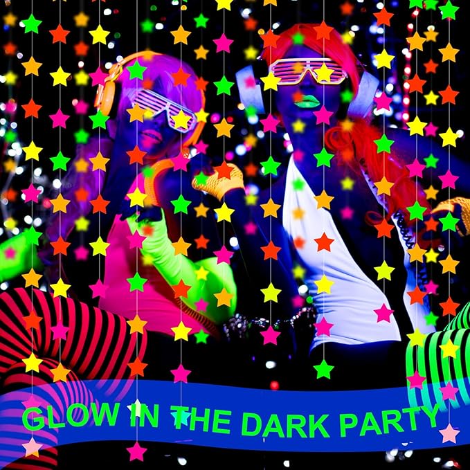 Deekin 10000 Pieces Neon Confetti 5 Colors Confetti Party Table Decor Fluorescent Neon Party Supplies Glow in The Dark Paper Tissue Paper for Birthday, Wedding Supplies(Star Style)