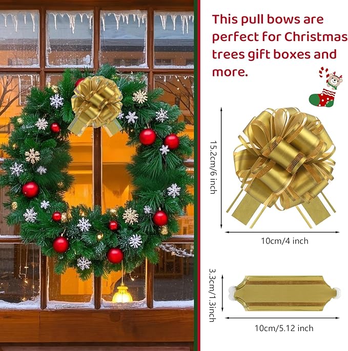 12 Pcs Gold Gift Bow Pull Bows for Gift Warpping Christmas Warp Ribbon Bow Party Birthday Wedding Solid Bows for Bikes Anniversary Boxes Flower Decorations Valentine's Day (Gold-E)