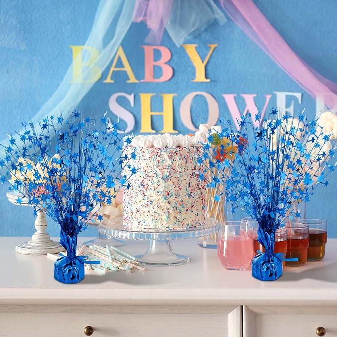 Crowye 3 Pieces Metallic Foil Spray Centerpiece Birthday Table Decoration Star Burst Centerpieces Graduation Table Decor for Birthday 2026 Party Holiday(Blue)