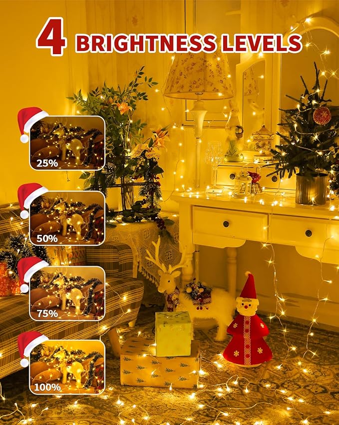 Christmas Lights String Outdoor Indoor, Xmas Tree Decorations Lights, Plug in Twinkle Fairy Light with Remote Timer Dimmable for Room Yard Holiday Party Wedding Decor (Warm White, 108FT 300 LED)