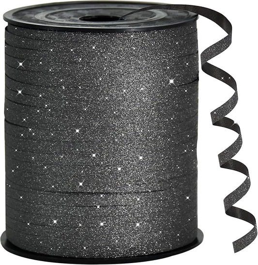 BEISHIDA Glitter Ribbon - 500 Yards Black, Curling, Crimped for Gift Wrapping, Balloons, Art, Craft, Decor, Florist, Flowers