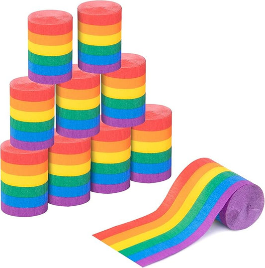 Tlswshsy 12 Rolls Rainbow Crepe Paper Streamers, 394 ft Colorful Crepe Rolls, Rainbow Streamer Paper Decoration for Pride Day Gay LGBT Birthday Wedding Ceremony Baby Shower Festivals Party DIY Crafts