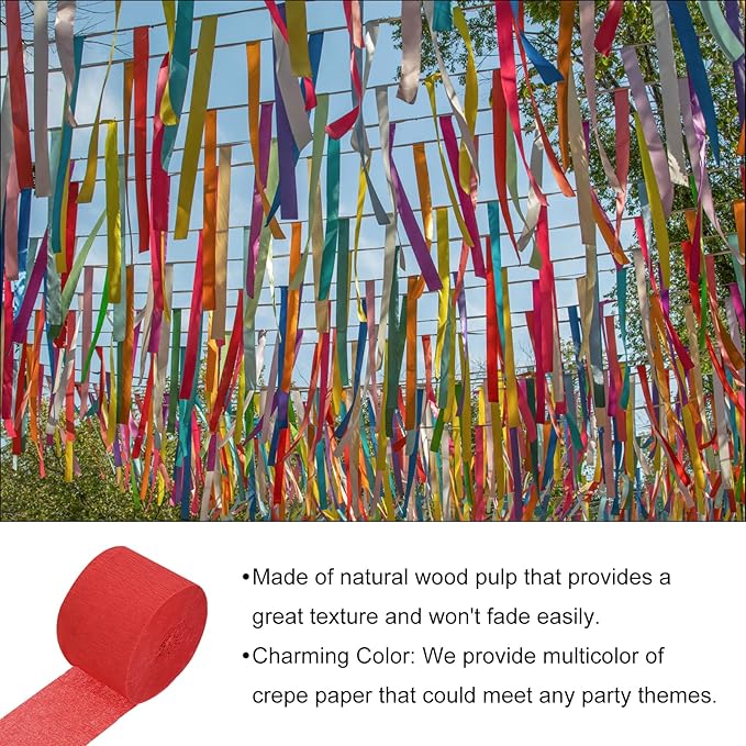 Crepe Paper Roll, Bright Red Crepe Paper Streamers Sheets, [for Party Streamer Decorations, Birthday Party] - 1.8 Inch x 82 ft / 2 Roll