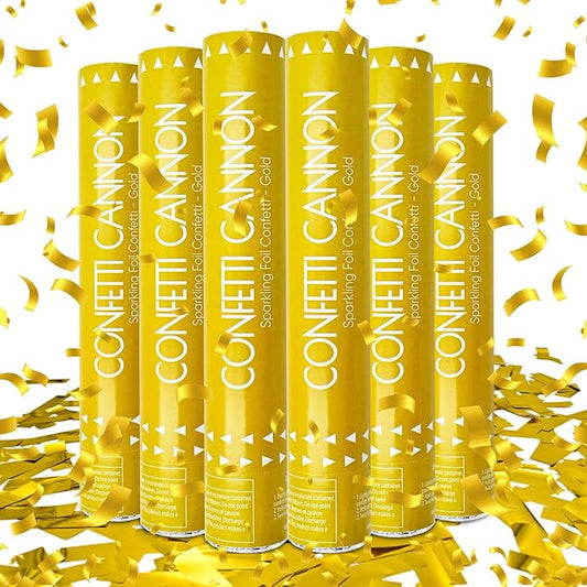 Confetti Cannon 6 Pack Gold Party Poppers 12 Inch Streamer Cannon Confetti Golden Poppers Confetti Shooters Bulk for Wedding,Birthday,Graduation,Christmas,New Year Celebration