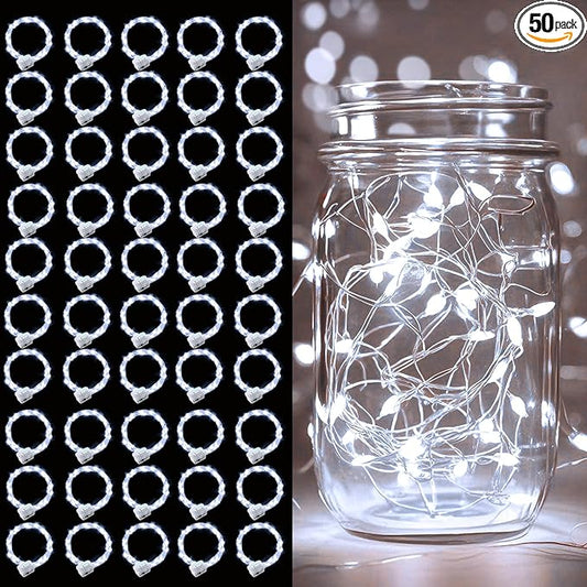 pozzolanas 50 Pack White Battery Operated String Lights - 7ft Waterproof Fairy Lights with 20 LEDs for Home, Mason Jar, Party, Wedding, Halloween, Christmas Decorations