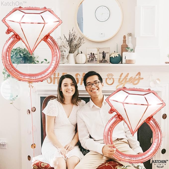 KatchOn, Rose Gold Diamond Ring Balloon - 31 Inch | Pack of 2 | Bachelorette Balloons | Engagement Ring Balloon | Bridal Shower Decorations