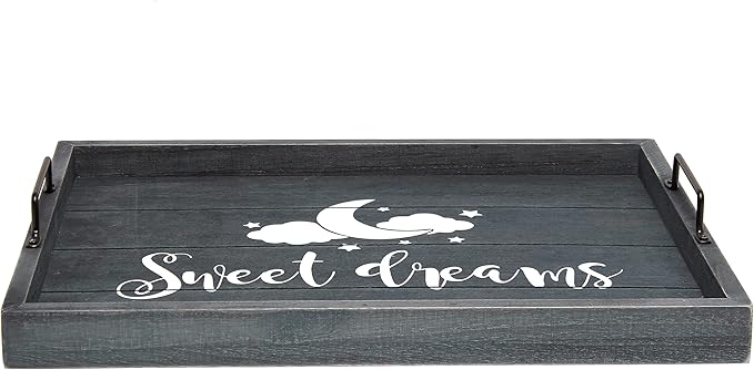 Elegant Designs HG2000-MBS Decorative Wood Serving Tray w/Handles, 15.50'' x 12'', Midnight Blue Wash ''Sweet Dreams''