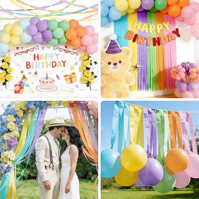 Oubest Pastel Crepe Paper Streamers 6 Rolls, 3" x 50ft Each, Colorful Streamers Party Backdrop Decorations for Birthday, Baby Shower, Wedding, Bachelorette Party, Bridal Shower, Christmas, DIY Crafts