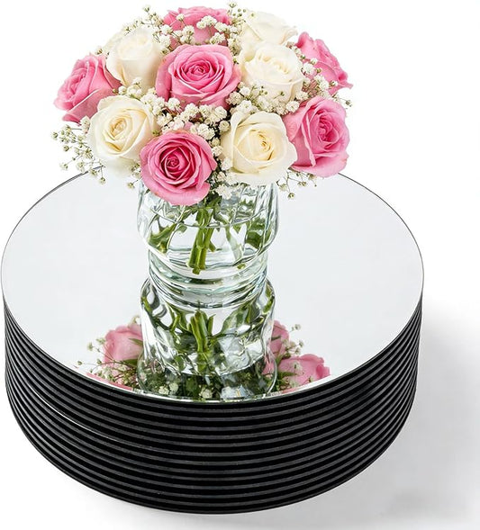 Round Mirror Centerpieces for Tables Decorations, Acrylic Circle Mirror Tray Plates Candle Plate Centerpiece Table Decorations for Wedding Decorations Party Baby Shower, Wall Decor (16, 8×8inch)