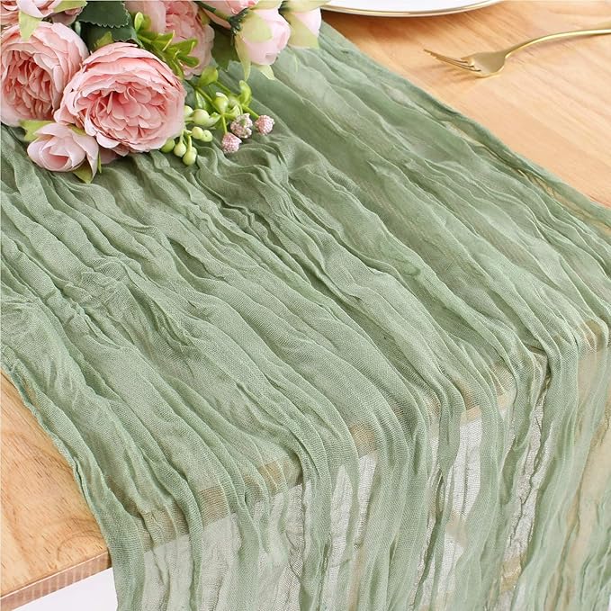Sage Green Cheesecloth Table Runner 10FT Rustic Sheer Gauze Table Runners 120 Inch Boho Cheese Cloth Table Decorations for Wedding Bridal Spring Baby Shower Home Decor