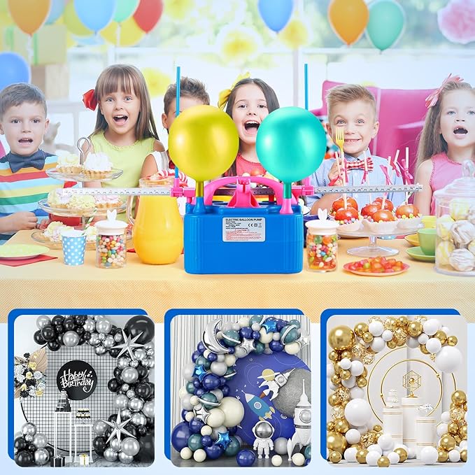 Party Zealot Electric Balloon Inflator Dual Nozzles with Balloon Sizer Air Pump US Standard Plug for Arch, Column Stand, Birthday, Wedding, Christmas, Graduation Party, and Party Decorations