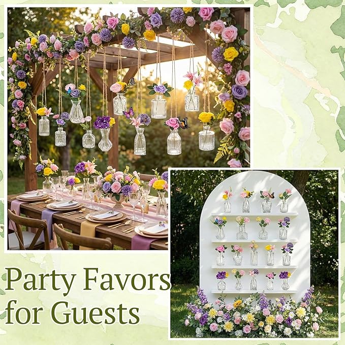 36 Pcs Artificial Flowers Table Centerpiece with Vases Spring Colorful Wildflower Centerpieces Silk Flower Arrangement for Wedding Baby Shower Table Centerpieces Party(Elegant Grace)