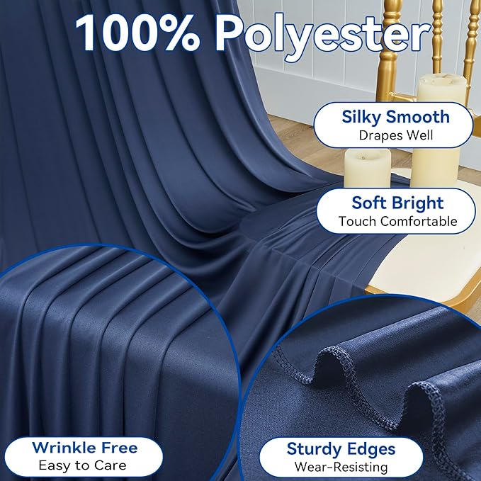 10ft×12ft Wrinkle Free Navy Blue Backdrop Curtain for Wedding Parties, 2 Panels 5×12ft Long Silky Polyester Fabric Backdrop Drapes Photo Back Drop Curtains for Birthday Photography Background Cloth