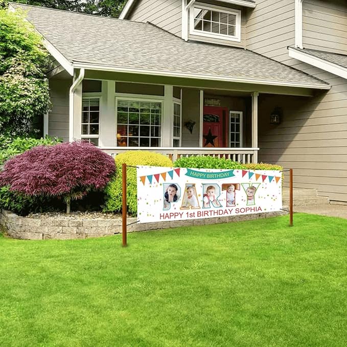 Happy Birthday Banner Personalized Name Photo Age Custom Birthday Banners and Signs Customize for Birthday Party Decoration 6'x3'