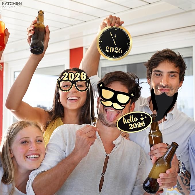 KatchOn, New Years Photo Booth Props 2026 - Pack of 35 | New Years Eve Photo Booth Props for Happy New Years Decorations 2026 | New Years Eve Party Supplies | NYE Decorations 2026