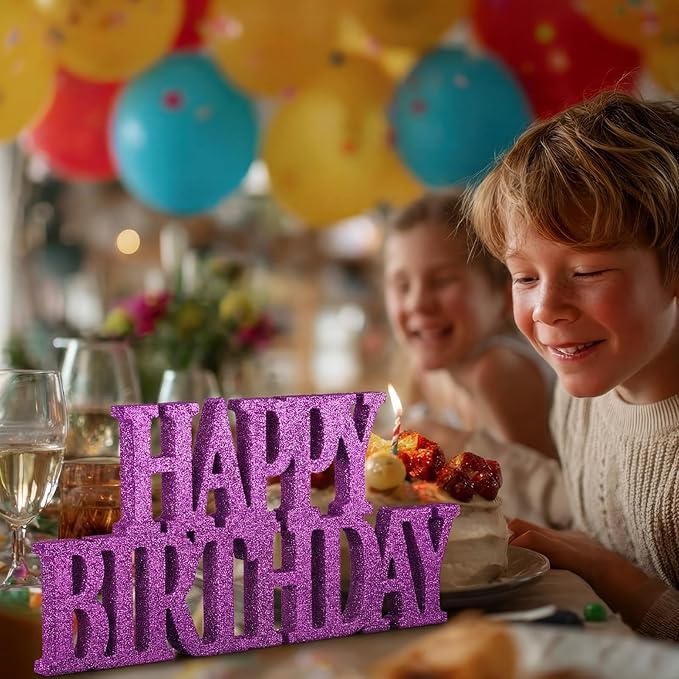 Novabright Happy Birthday Sign Centerpieces for Table Birthday Party Decorations for Women Bday Birthdays Themed Celebration Party Supplies(Purple,Glitter)