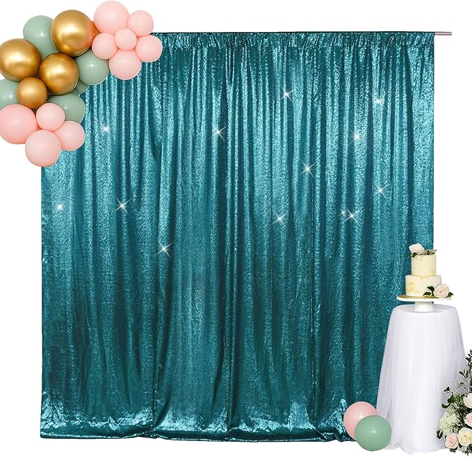 SquarePie 6x8ft Teal Sequin Backdrop for Photography, Satin-Backed Real Sequin Curtain, Enhanced Coverage Shimmering Background with 4" Rod Pocket for Wedding, Birthday, Party Decor, 1 Panel