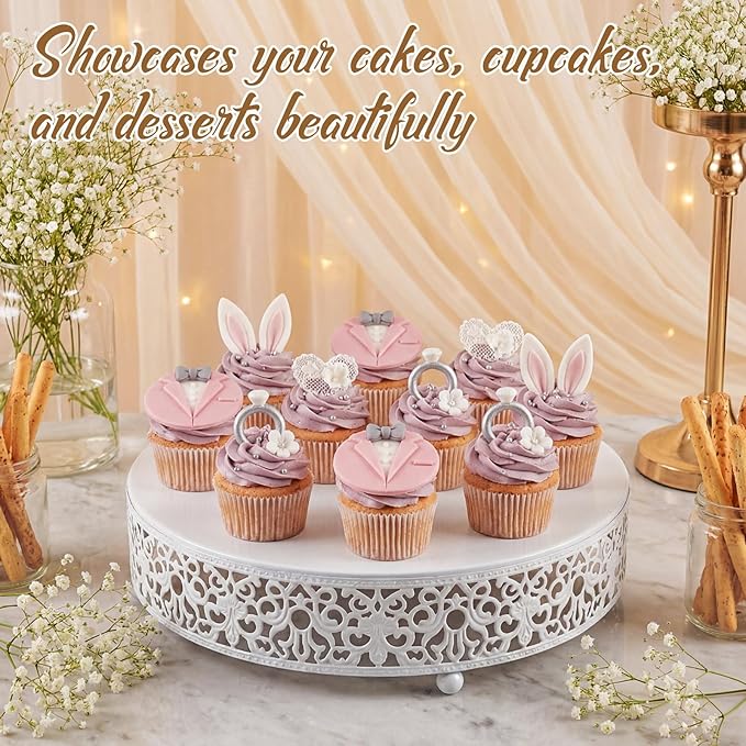 Wenqik 12 Inch White Cake Stand Set Metal Round Cupcake Dessert Stand with Cake Cutting, Spatula Wedding Cupcake Pastry Display Candy Holder Display for Wedding Party Birthday Baby Shower(Classic)