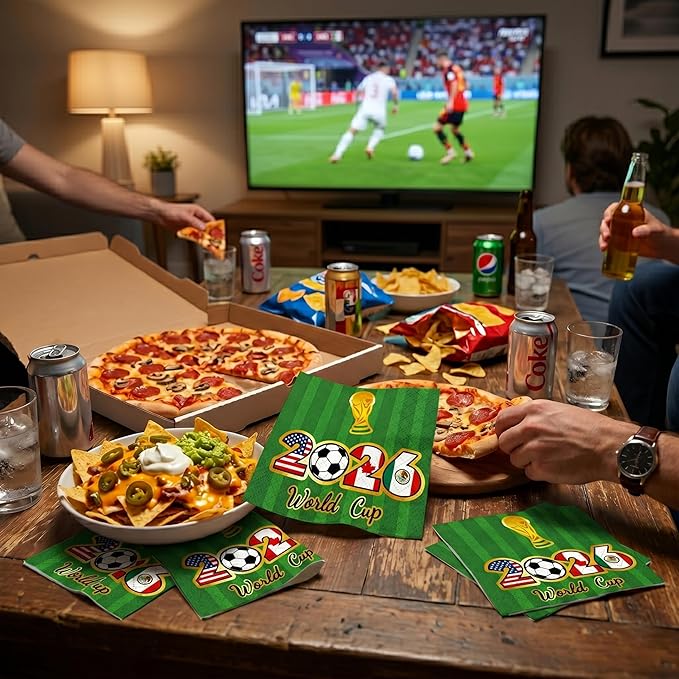 80 Pcs 2026 World Cup Napkins, 6.5" Soccer Party Napkins for Sports Theme Birthday Decorations, Disposable Paper Cocktail Napkins for Watch Parties