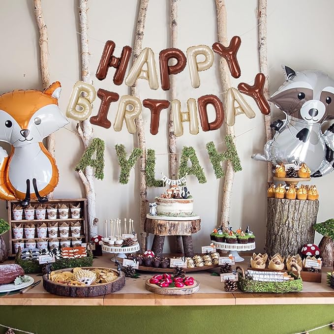 Beige Brown Happy Birthday Balloon Banner, 16 Inch Foil Mylar Cream Brown Happy Birthday Balloons Letters, Off White Birthday Sign, Neutral Tan Birthday Decorations