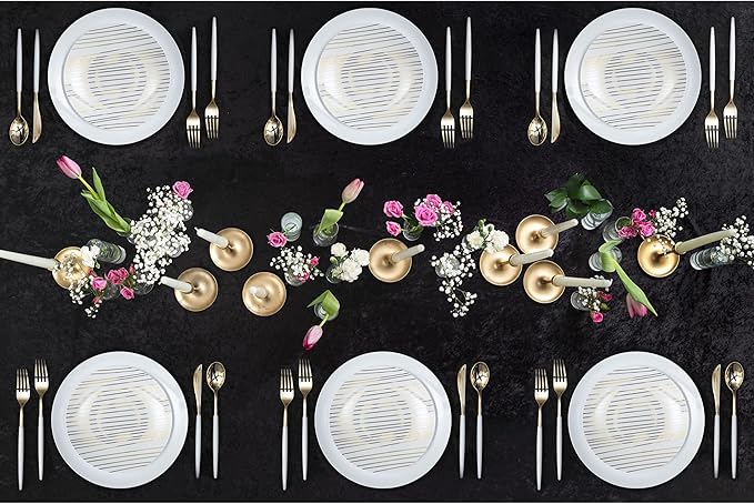 Trendables 120 Pack Disposable Silverware Set - Plastic Cutlery Dinnerware - Includes 40 - Forks - Spoons - Knives - White & Gold Plastic Silverware Utensils Party Set