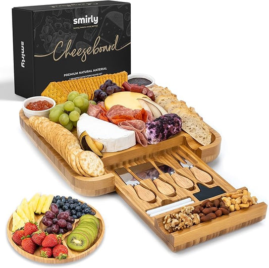 SMIRLY Charcuterie Large Bamboo Cheese Board Set for Serving - House Warming Gifts for New Home, Wedding, Bridal Shower & Birthday, for Women