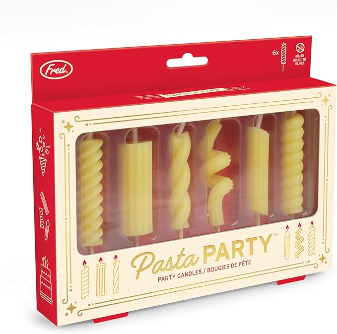 Genuine Fred Pasta Party Noodle Candles, Set of 6 Quirky Pasta Noodle Shaped Birthday Candles, Fun and Unique, Gift-Ready Package
