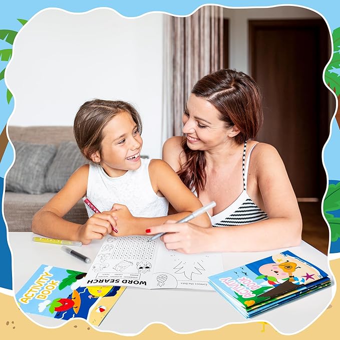 Summer Activity Books for Kids - 72Pcs Fruits Coloring Books Set Bulk Summer Tropical Search Mazes Word Scramble Games Mini Books for Party Goodie Bags Stuffers School Classroom Favors