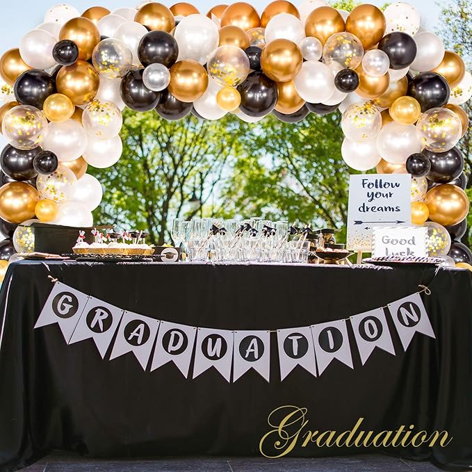 Whaline Black and Gold Balloons Garland Arch Kit 120Pcs 2026 Graduation Black White Metallic Gold Confetti Latex Balloons for New Year's Eve Wedding Anniversary Xmas Birthday Retirement Party Decor