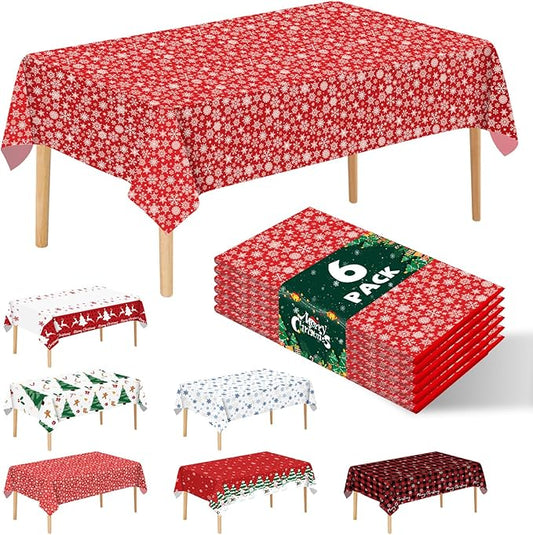 6 Pack Christmas Snowflake Tablecloth Disposable Plastic Tablecloth Table Cover for Christmas Party Decoration Supplies 54 x 108 Inches (Snowflake)