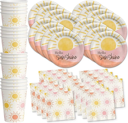 Hello Sunshine Birthday Party Supplies Set Plates Cups and Napkins Tableware Kit for 16