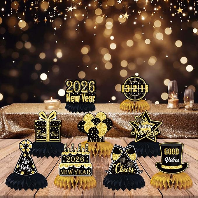 New Years Eve Party Supplies 2026, Pack Of 9 New Years Eve Centerpieces For Tables, Happy New Year Decorations, New Years Eve Table Decorations