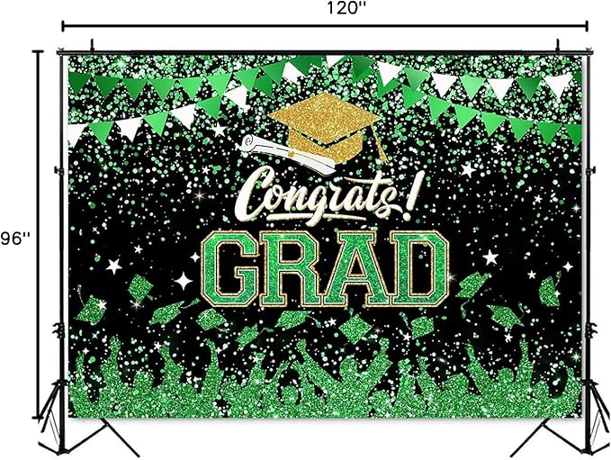 Mocsicka Graduation Party Decorations 2026 Congrats Grad Backdrops for Photography Bachelor Cap Congratulations Grad Photo Backdrop Graduation Prom Party Supplie (Green, 10x8ft(120x96 inch))