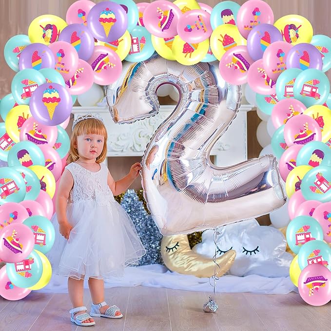 60 Pack Ice Cream Party Balloons Decorations, 12 Inch Sprinkles Party Confetti Latex Balloons for Kids Sweet Summer Ice Cream Birthday Party Baby Shower Supplies
