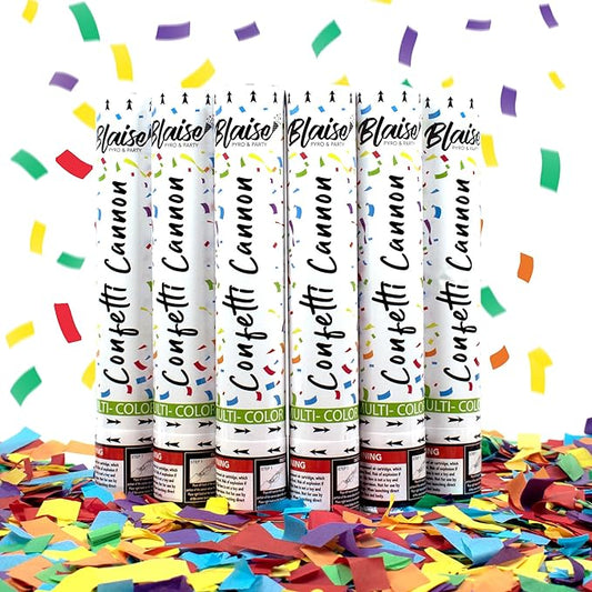 Blaise Pyro & Party Multi-Colored Confetti Poppers - Easy to Use Paper Confetti Poppers for Weddings, Birthdays, Anniversaries & More - Colorful Confetti Cannon for Memorable Photos - 6 Pack, 12 Inch