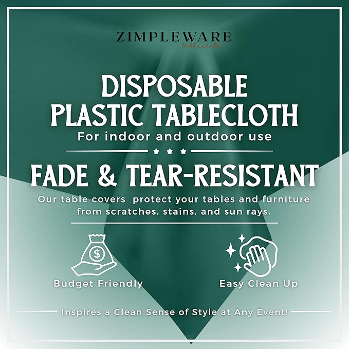 ZIMPLEWARE Premium Dark Green Plastic Table Cloth Disposable (6 Pk) Plastic Tablecloths for Rectangle Tables (54in x 108in) Party Table Cloths Disposable for 6ft to 8ft Rectangle Tables