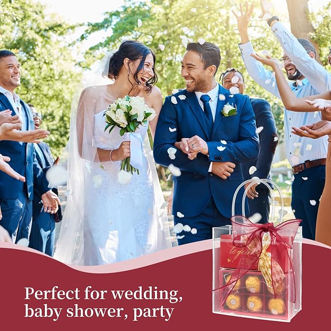 Jutieuo 30 PCS Clear Gift Bags with Handles, 5.9 x 6.3 x 2.8 Inches Reusable Plastic Goodie Bag Transparent Party Favor Bags Bulk for Weddings Birthdays Events, Classrooms & Celebrations